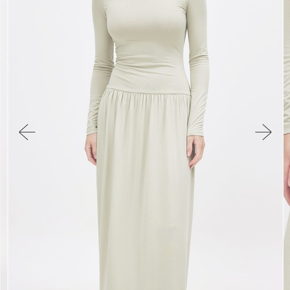 Long Sleeve Drop Waist Maxi Dress in Light Green
